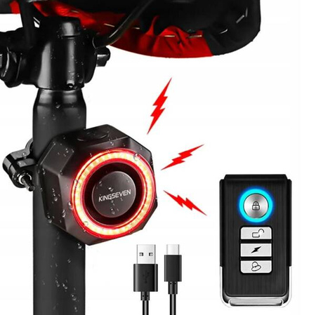 Alarm rowerowy antykradzieżowy lampka tył tylna rowerowa dzwonek pilot K7