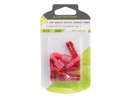 Szybkozłączki rozgałęźne typ-T, czerwone 0.5-1.5mm kw, 22-18 AWG, 15A max, 5 szt.