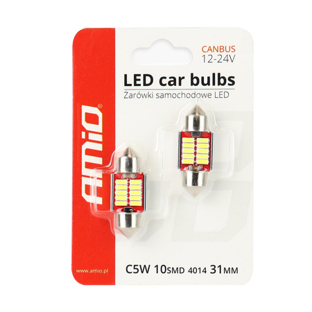 LED CANBUS 4014 10SMD Festoon C5W C10W C3W 31mm White 12V 24V AMIO-01288
