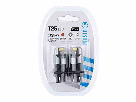 Żarówka VISION PY27/7W (T25) 12/24V 6x 3020 SMD LED, nonpolar, CANBUS, pomarańczowa, 2 szt.