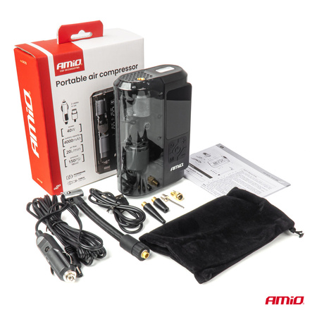 Kompresor samochodowy bezprzewodowy akumulatorowy powerbank LED USB-C 40W AMIO-04378
