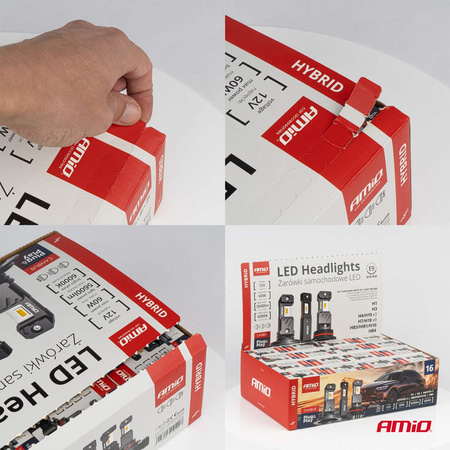 Żarówki samochodowe LED seria HYBRID H1 H3 H4 H7 HB3 HB4 6000K Canbus 16 kpl. AMIO-04120