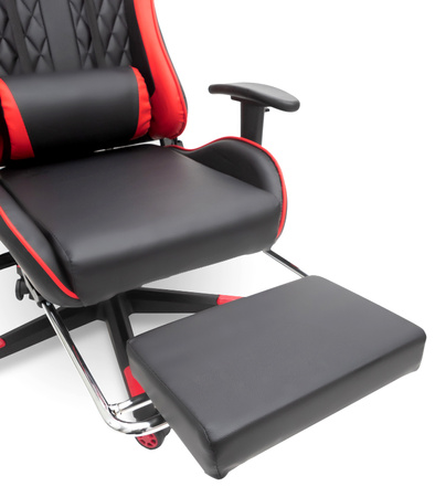 FOTEL GAMINGOWY Z PODNÓŻKIEM CZERWONY KUBEŁKOWY PIKOWANY BIUROWY MASAŻER GRACZA OBROTOWY NOWOCZESNY DLA GRACZA