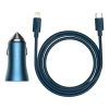 Ładowarka samochodowa Baseus Golden Contactor Pro, USB + USB-C, QC4.0+, PD, SCP, 40W (niebieska) + kabel USB-C do Lightning 1m (niebieski)
