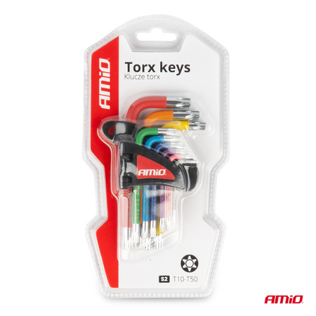 Klucze TORX krótkie zestaw 9 szt. S2 AMIO-04300