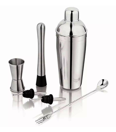 ZESTAW BARMAŃSKI 6 ELEMENTÓW SHAKER STOJAK SOLIDNY DOMOWY DO NAPOJÓW DRINKÓW