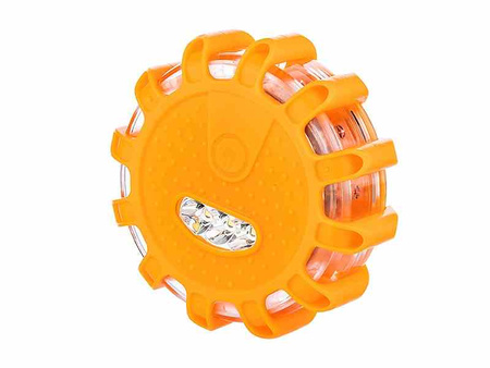 Lampa - flara ostrzegawcza 12 LED + 3 LED, mocowana na magnes i hak, zasilanie 3x AAA, pomarańczowa
