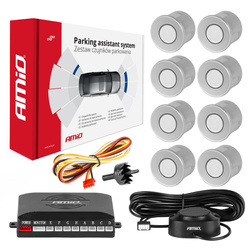 Zestaw czujników parkowania cofania Buzzer 8 sensorów srebrne AMIO-01596