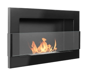 Biokominek wiszący z szybą  650x400 czarny połysk