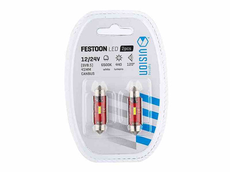 Żarówka VISION Festoon SV8.5 41mm 12/24V 1x 1860 SMD LED, nonpolar, CANBUS, biała, 2 szt.