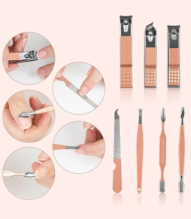 ZESTAW DO MANICURE 23 ELEMENTY ZŁOTY ELEGANCKI PRZENOŚNY OBCINACZ DO PAZNOKCI NOŻYCZKI SKÓRA