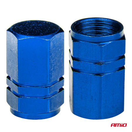 Aluminiowe nakrętki na wentyle kapturki niebieskie 4 szt AMIO-02239