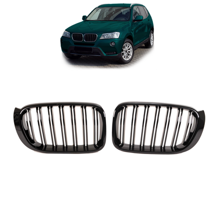 Grill sportowy podwójne żeberka Gloss Czarny BMW X3 F25 X4 F26 Facelift 2014-2018