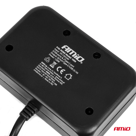 Rozdzielacz gniazda zapalniczki z ładowarką 1x USB-A 1x USB-C QC4.0 12V 24V 120W 80cm AMIO-04365