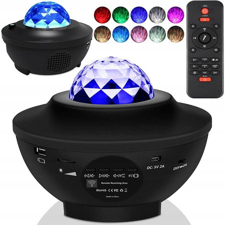 PROJEKTOR GWIAZD MUZYCZNY LAMPKA NOCNA STAR LED USB+PILOT