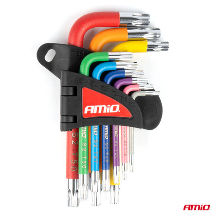Klucze TORX krótkie zestaw 9 szt. S2 AMIO-04300