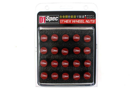 Nakrętki M12x1.5 Alu D1Spec Orginal Black/Red Stożek