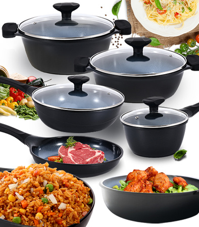 ZESTAW GARNKÓW ALUMINIOWYCH POWŁOKA NON-STICK 9 ELEMENTÓW INDUKCJA GAZ PIEKARNIK