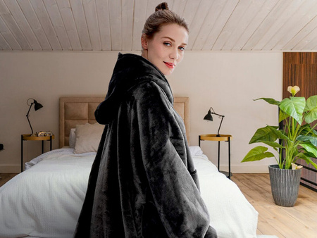 BLUZOKOC CZARNY PONCZO BLUZA Z KAPTUREM KIESZEŃ KANGUR POLAR OVERSIZE 100% POLIESTER DLA MŁODZIEŻY DOROSŁYCH