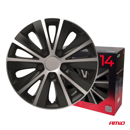 Kołpaki samochodowe 4szt. komplet Rapide czarno srebrne 14" cali COLOR BOX
