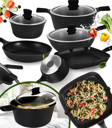 ZESTAW GARNKÓW ALUMINIOWYCH POWŁOKA NON-STICK 8 ELEMENTÓW INDUKCJA GAZ PIEKARNIK