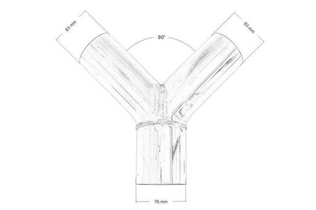 Trójnik wydechu 90st 63/76mm 304SS