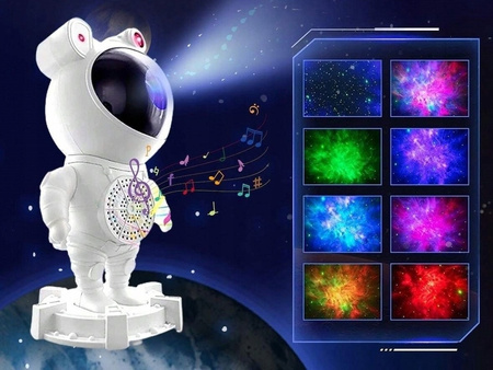 PROJEKTOR GWIAZD ASTRONAUTA Z PILOTEM LAMPKA NOCNA LED GŁOŚNIK BLUETOOTH EFEKTY ŚWIETLNE TIMER