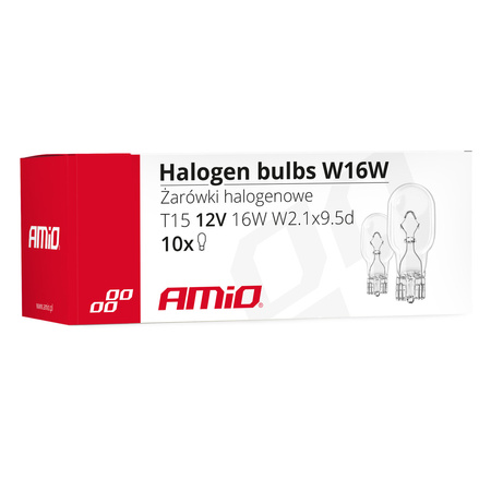 Żarówki halogenowe W16W T15 16W W2.1x9.5d 12V 10 szt. (E4) AMIO-02549