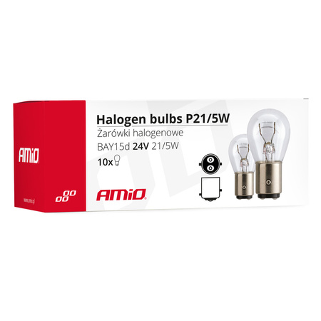 Żarówki halogenowe P21/5W BAY15D 24V 21W/5W 10 szt. (E4) AMIO-01007