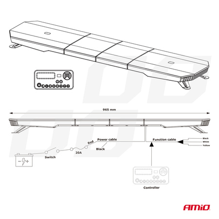 Belka ostrzegawcza LED 51 funkcji 96cm homologacja R65 R10 12-24V AMIO-03343