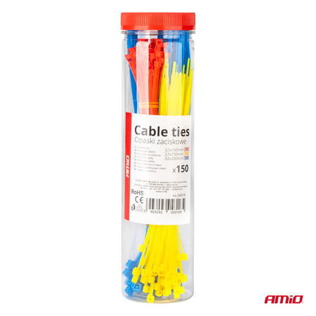 Opaski zaciskowe plastikowe wielokolorowe zestaw 150 szt. AMIO-04316