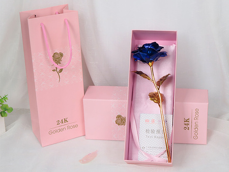 WIECZNA RÓŻA NIEBIESKA ZŁOTA ŁODYGA OZDOBNE PUDEŁKO NA PREZENT