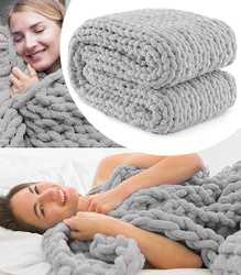 KOC Z DZIANINY 120 X 120 SZARY NARZUTA SZENILOWA PLECIONA MIĘKKA GRUBA OZDOBNA STYLOWA NA SOFĘ ŁÓŻKO FOTEL