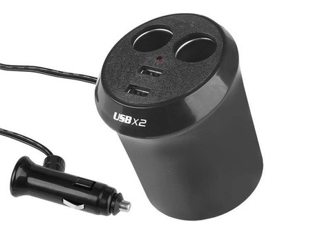 Rozgałęziacz zapalniczki "Kubek" 12/24V podwójny, 2 USB 1000 mA