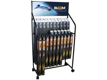 Zestaw wycieraczek bezszkieletowych BLOOM MIX U + Multifit z 10 adapterami, 90 szt. + nowe adaptery + ekspozytor stojący z kółkami