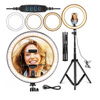 LAMPA PIERŚCIENIOWA STOJĄCA 10" LED 3 TRYBY STATYW PILOT ŁADOWANIE USB RING SELFIE