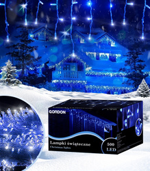 LAMPKI ZEWNĘTRZNE SOPLE 500 LED NIEBIESKIE 20M EFEKT FLASH KURTYNA GIRLANDA OŚWIETLENIE ŚWIĄTECZNE