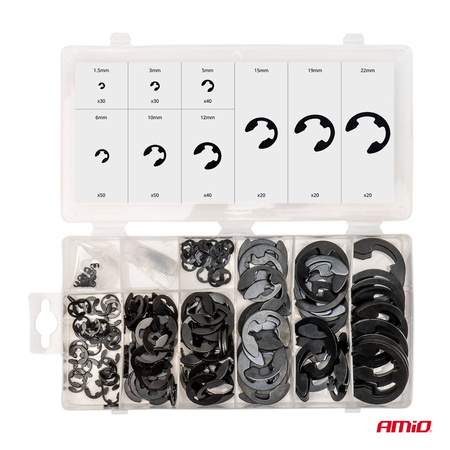 Pierścienie segera e-clip zabezpieczające wewnętrzne zestaw 300 szt. AMIO-04124