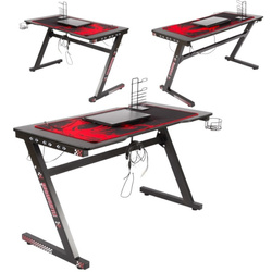 BIURKO GAMINGOWE KOMPUTEROWE STÓŁ DLA GRACZA Z OŚWIETLENIEM LED