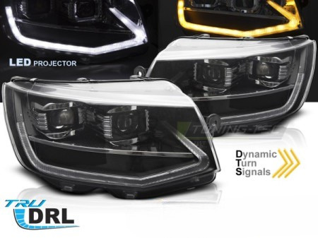 Reflektory LED TUBE LIGHT BLACK DRL SEQ do VW T6 2015–2019