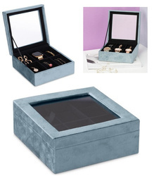 ORGANIZER NA BIŻUTERIĘ ZEGARKI DROBIAZGI PUDEŁKO SZKATUŁKA OBICIE WELUR