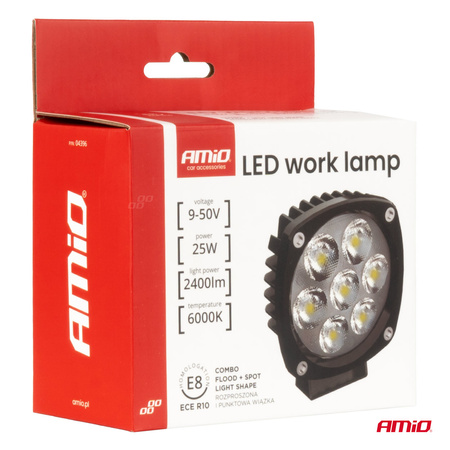 Lampa robocza halogen szperacz LED 25W COMBO 12V 24V AMIO-04396