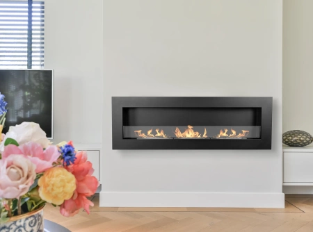 Biokominek wiszący z szybą 1200x400 Box czarny strukturalny mat