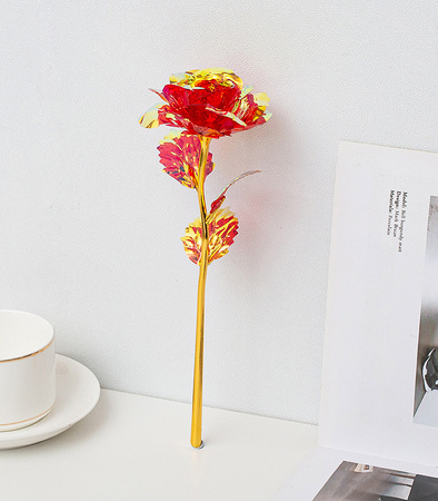 WIECZNA RÓŻA CZERWONA OZDOBNE ELEGANCKIE PUDEŁKO NA PREZENT ZŁOTA ŁODYGA