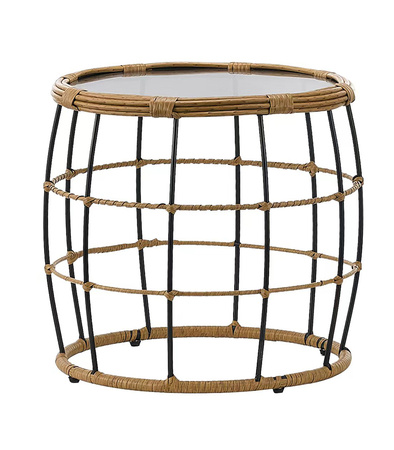 STOLIK KAWOWY OKRĄGŁY WIKLINOWY NOWOCZESNY Z SZYBĄ NA TARAS DO OGRODU