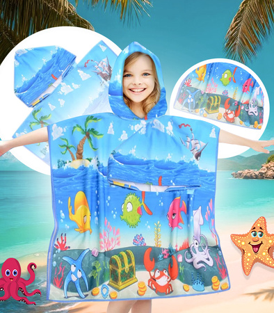 PONCZO PLAŻOWE DLA DZIECI Z KAPTUREM 60 X 90 CM RĘCZNIK KĄPIELOWY BASENOWY PLAŻOWY Z MIKROFIBRY