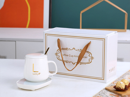 PODGRZEWACZ DO KUBKA ZESTAW CERAMICZY ZASILANY PREZENTOWY ŁYŻKA WIECZKO KUBEK DO HERBATY KAWY