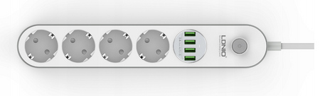 Listwa zasilająca z 4 gniazdami AC, 4x USB, LDNIO SE4432, 2m (biała)