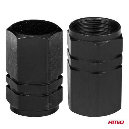 Aluminiowe nakrętki na wentyle kapturki czarne 4 szt AMIO-02237
