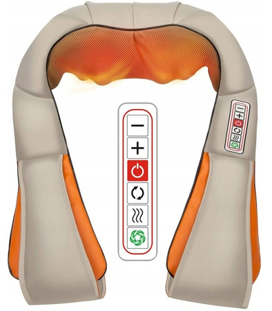 MASAŻER KARKU SZYI PLECÓW CIAŁA SHIATSU BEŻOWY 3D 6 TRYBÓW GRZENIE ŚWIATŁEM DWIE GŁOWICE